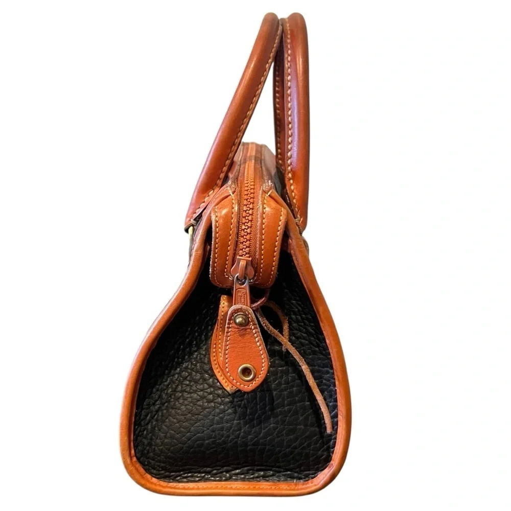 Dooney & Bourke All Weather Handbag Satchel Pebble Grain Black and Tan, 1980s